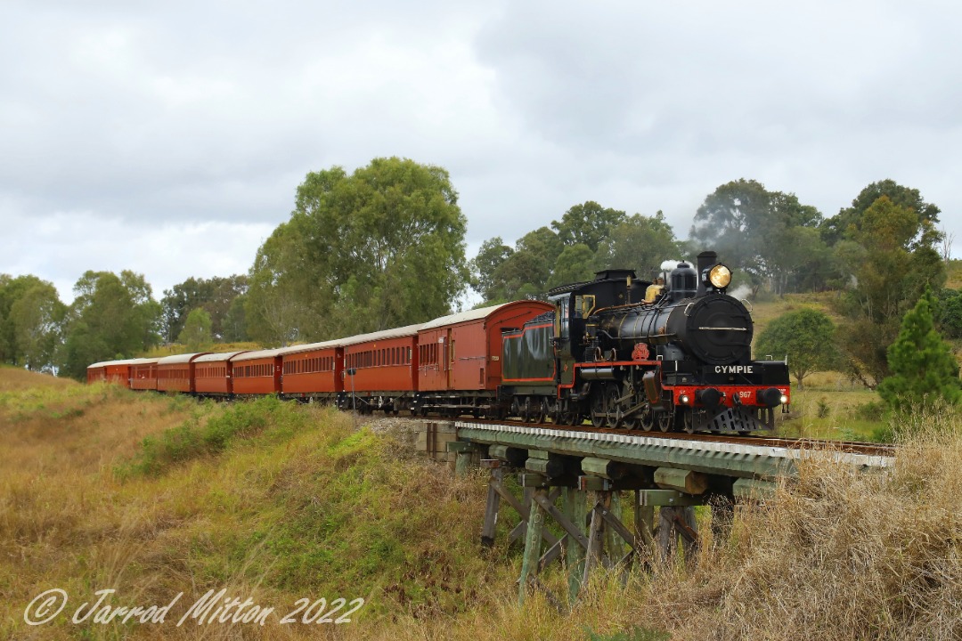 jarrod mitton on Train Siding: C17 967 leads the Mary Valley Rattler back towards Gympie crossing one of many timber bridges on the line near Gilldora. 31st
July 2022