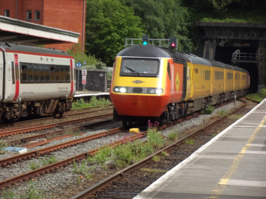 Garin Jones on Train Siding: 43277 "Task Safety Force" and 43290 passing Bangor on a test run to Derby R.T.C from Derby R.T.C Via Holyhead