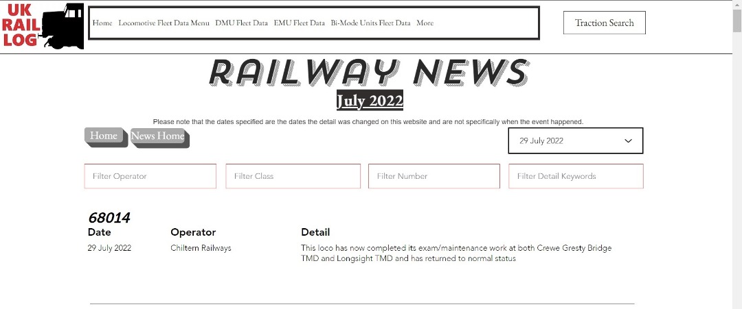 UK Rail Log on Train Siding: Todays stock update is now available in Railway News including news of more BR EMU units off to scrap as well as the final 317s
moved into...