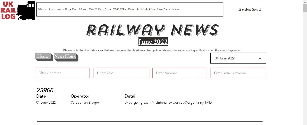 UK Rail Log on Train Siding: Today's stock update is now available including news of more Class 455's to scrap, a Class 66 receiving a makeover and
much more....