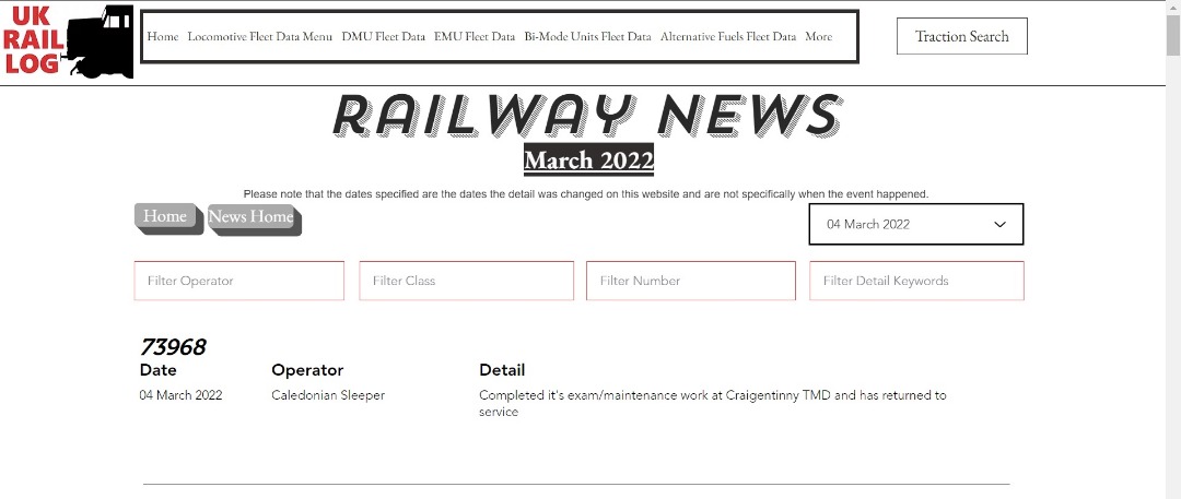 UK Rail Log on Train Siding: Today's stock update is now available in Railway News and includes news of the first Class 456 units to scrap, another Class
323 names and...