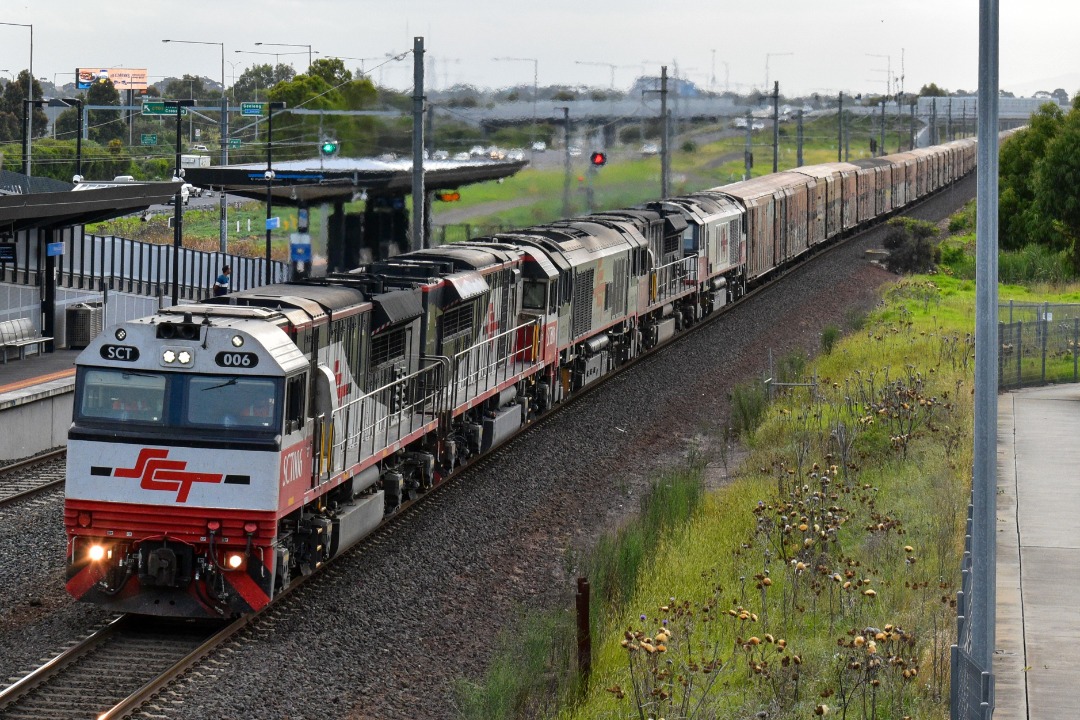 Shawn Stutsel on Train Siding: SCT'S SCT006, SCT001, CSR013, SCT008, and CSR006 are towards the end of their journey across the country, seen passing
through Williams...