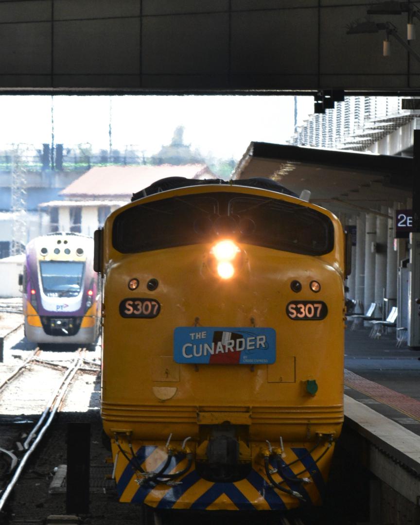Shawn Stutsel on Train Siding: SRHC's S307 and C501 have just arrived at Southern Cross Station, Melbourne, with a special charter ex Albury NSW running as
8648...