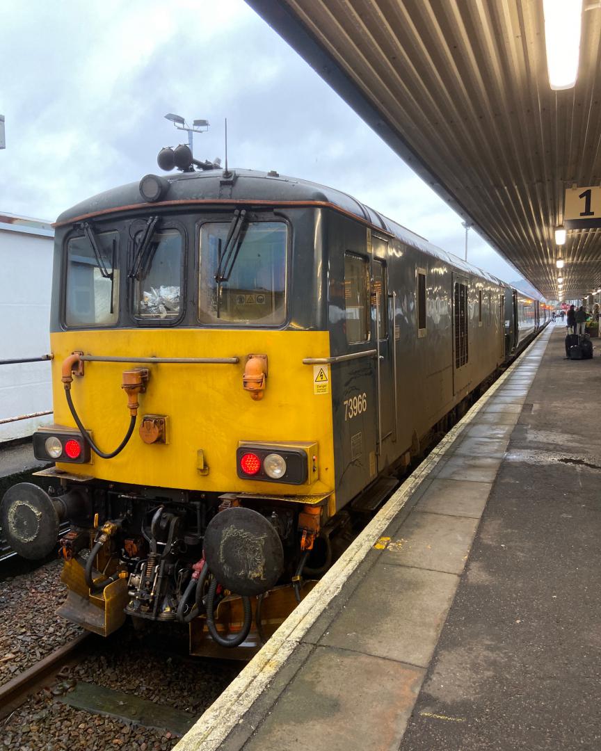Ross McCall on Train Siding: Class 73966 shortly after arriving at Fort William, having pulled 5 Mk5 coaches from Edinburgh.