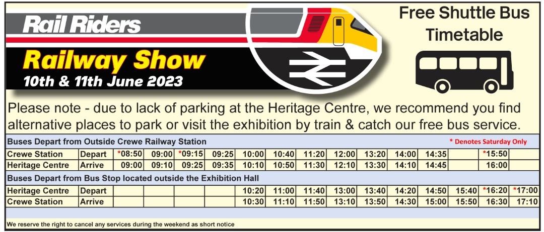 Rail Riders on Train Siding: Only 7 days to go to our first Railway Show at the Crewe Heritage Centre on the 10th & 11th June.