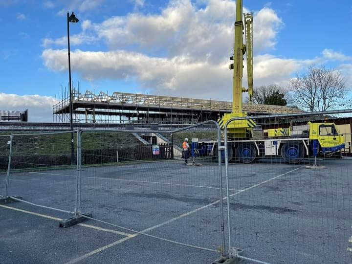 Hardley Distant on Train Siding: Huge steps for Llangollen Railway's Corwen Station in the past couple of weeks with construction of the Station Canopy
underway!