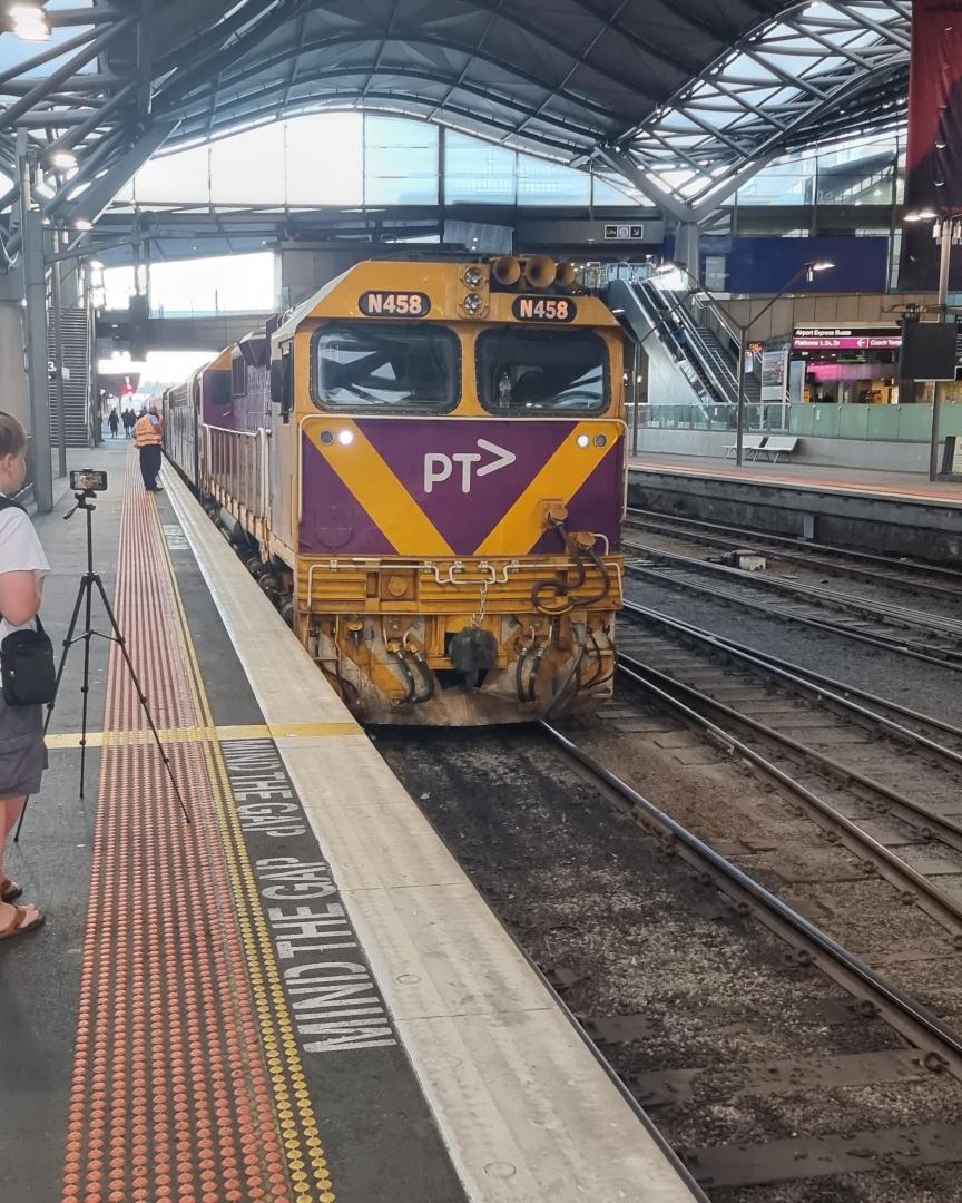 Lachlan Steininger on Train Siding: S313 & N458 at Southern Cross ready to depart for Steamrail's Otway Explorer to Camperdown & Warrnambool, and
over the Flyover in...