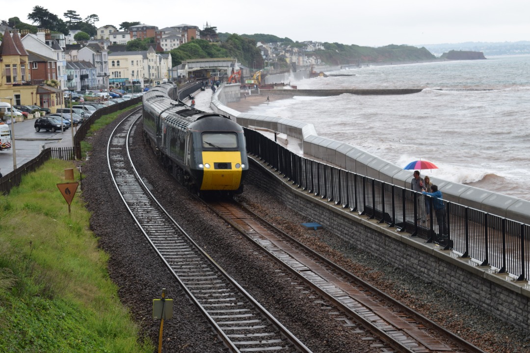 Hardley Distant on Train Siding: CURRENT: 43153 'Chun Castle' (Leading) and 43194 'Okehampton Castle' (Rear) pass through Dawlish today with
the 2C47 11:21 Exeter St...