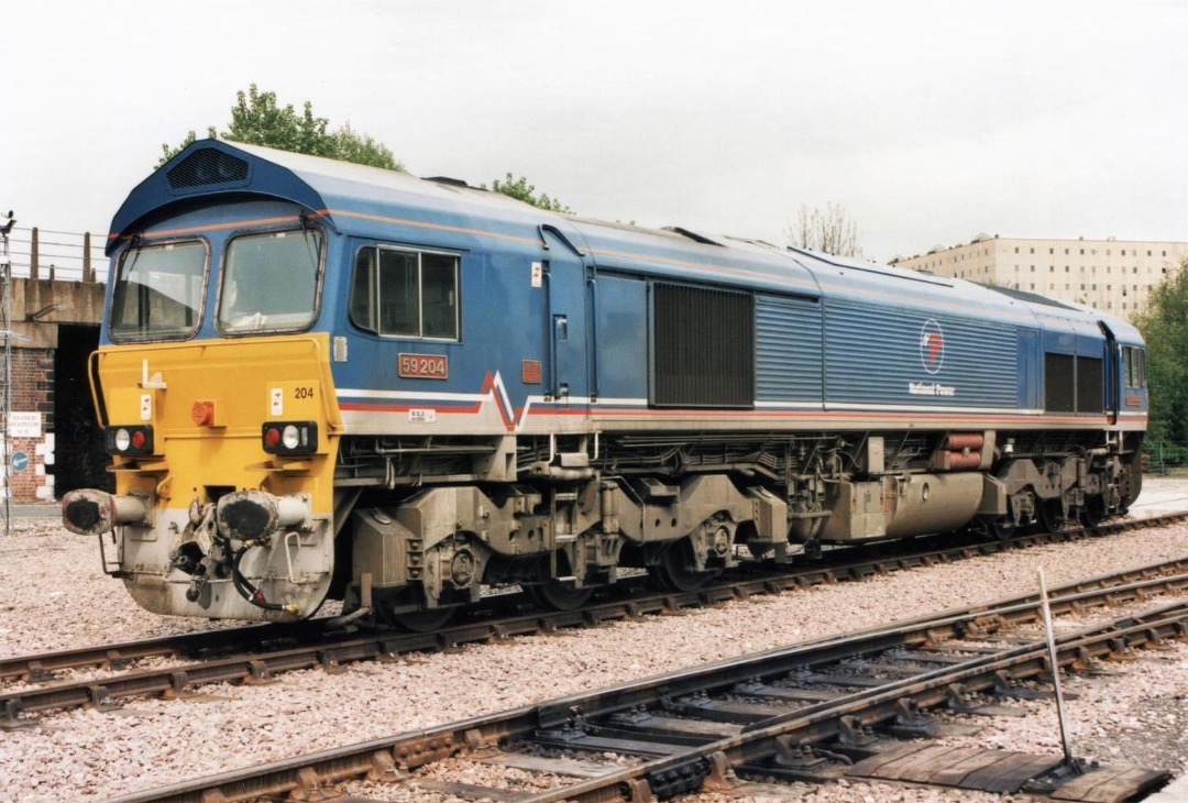 Inter City Railway Society on Train Siding: National Power liveried 59204 Vale of Glamorgan at Ferrybridge Depot, mid 1990's.