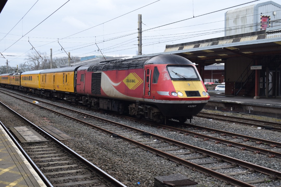 Hardley Distant on Train Siding: CURRENT: 43257 (Leading) and 43277 'Safety Taskforce' (Rear) approach and then stand adjacent to Preston Station
today working the...