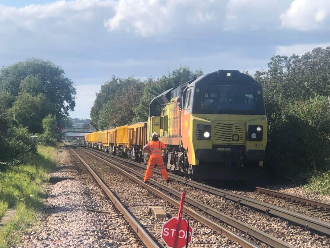 Mista Matthews on Train Siding: The rare sight of something other than a class 66... Colas 70814 heading 6C05 arrives at engineering possession at Warblington.