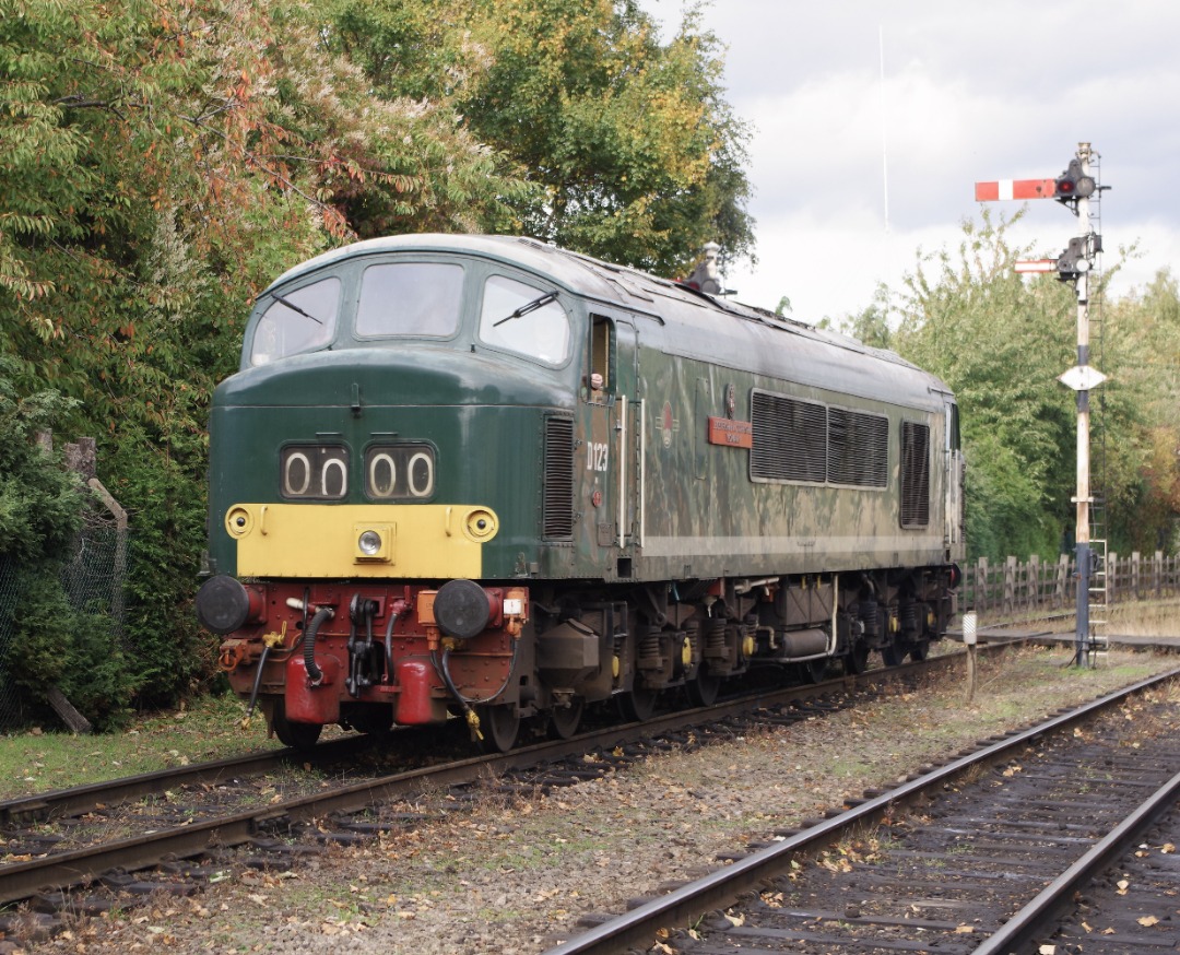 James Wells on Train Siding: Class 45 Peak D123 'Leicestershire and Derbyshire Yeomanry' runs round its train at Loughborough Central on the Great
Central Railway.