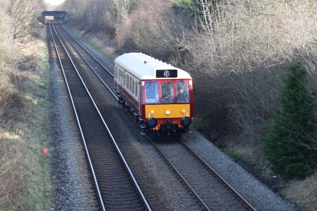 Hardley Distant on Train Siding: CURRENT: Bubble Car 121022 'FLORA' operated by Locomotive Services Limited passes Rhosymedre near Ruabon today with
the 5P45 09:33...