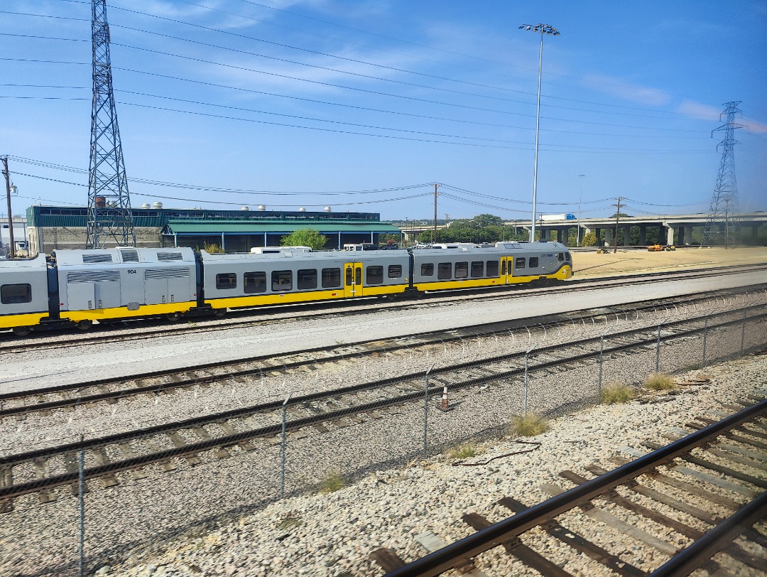 DFW Walker on Train Siding: DART Silver Line (Cotton Belt) FLIRTS due in service late 2025. At the Herzog/TRE Depot, West Irving, TX