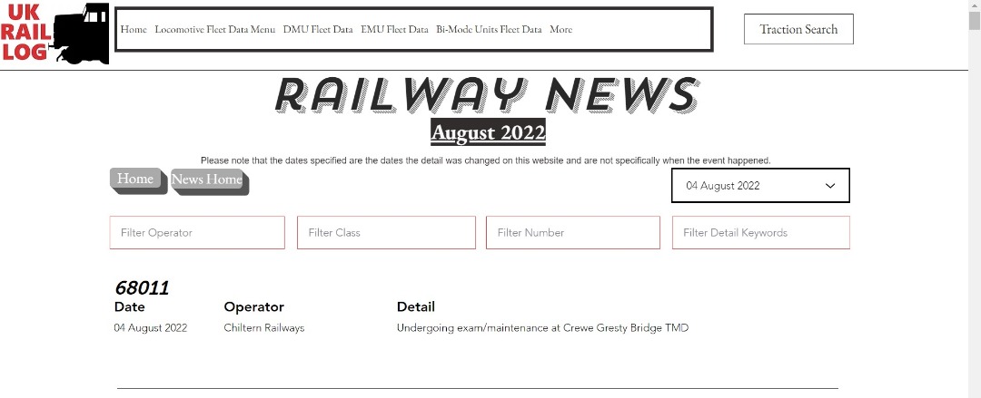 UK Rail Log on Train Siding: Todays stock update is now available in Railway News and includes news of more BR units to scrap, new colours for a different BR
unit and...