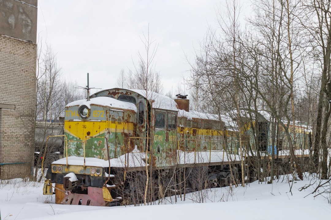 Vladislav on Train Siding: quietly rotting diesel locomotives TEM2-1260 and TGM4A-1972 on the access roads of the Parnas station