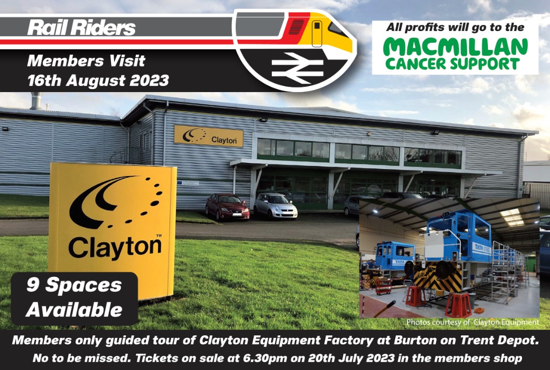 Rail Riders on Train Siding: We've just donated £135 to Macmillan Cancer Support from the proceeds of our upcoming tour of the Clayton Equipment
Factory at Burton On...