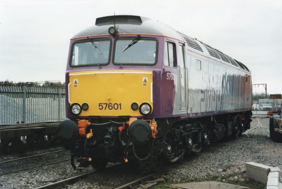 Inter City Railway Society on Train Siding: 57601 only a few days after it's release from Brush, is seen at Crewe Basford Hall, in April 2001. Rebuilt from
47 825, it...