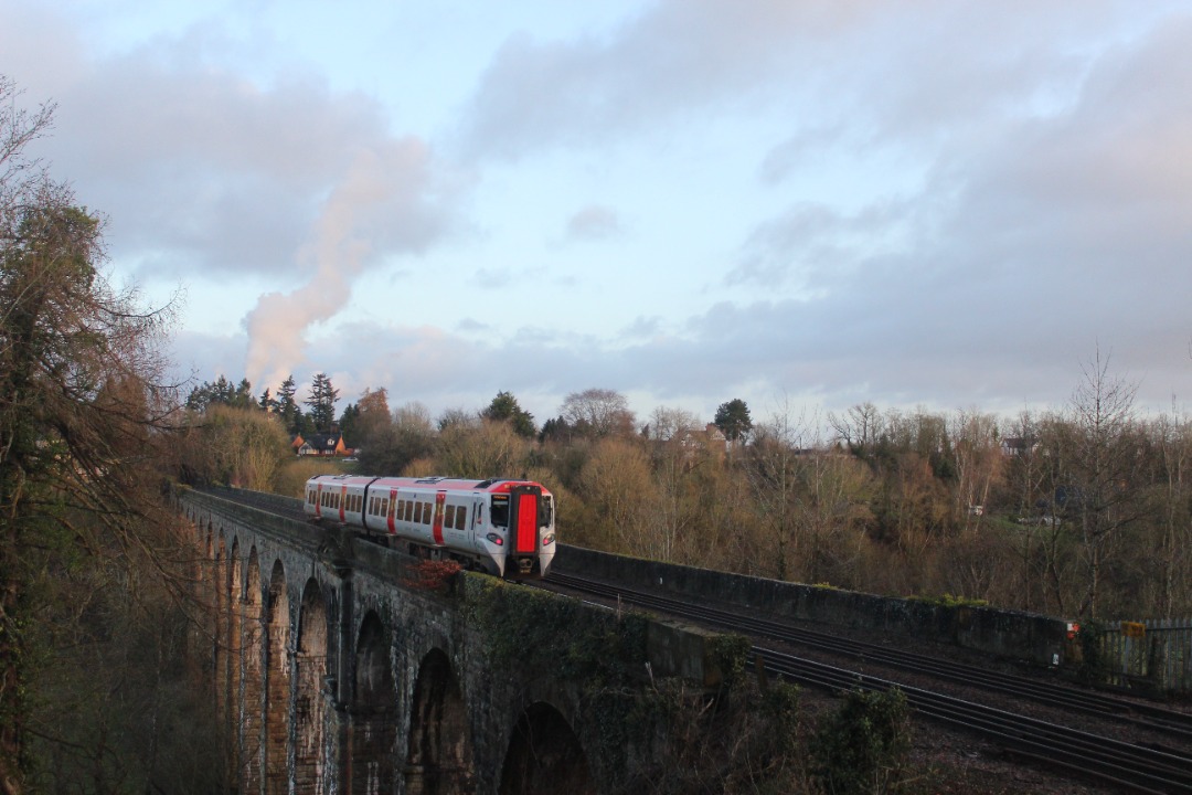 Jamie Armstrong on Train Siding: 197015 working 1W90 0512 Cardiff Central to Holyhead Seen Crossing Chirk Viaduct (19/02/24)