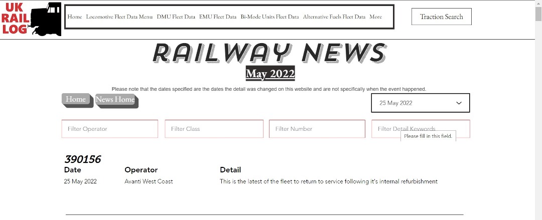 UK Rail Log on Train Siding: Today's stock update is now available in Railway News including the latest Class 455's to scrap, a new but old look for a
classic DMU and...
