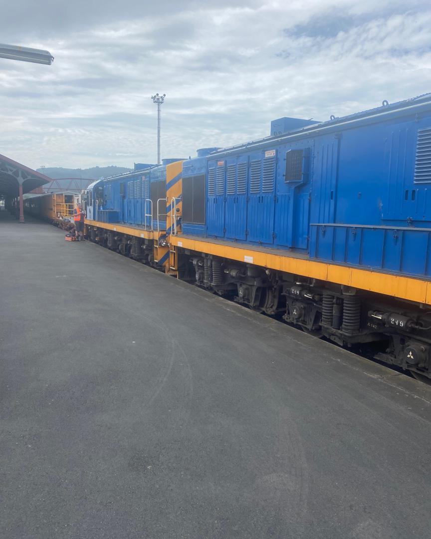 KiwirailSpotter on Train Siding: NZR DJ class locomotives owned by Dunedin railways sitting at the station getting ready for the trip through Tiare gorge and
back.