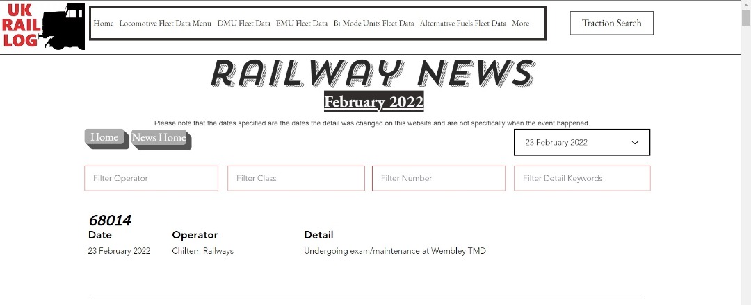 UK Rail Log on Train Siding: Today's stock update now available in Railway News including new names for more Class 323 units, Shunters on the move and much
more.....