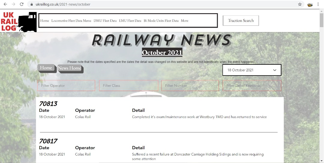UK Rail Log on Train Siding: It's the start of another week so let's get it started with a stock update which is now available in Railway News &
includes news of more...