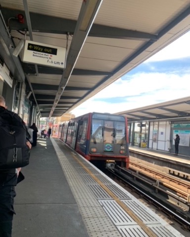 Arthur on Train Siding: Some nice DLR photos around Bank, including a coupling and the covid notice, restricting passengers from entering the front of the
train.