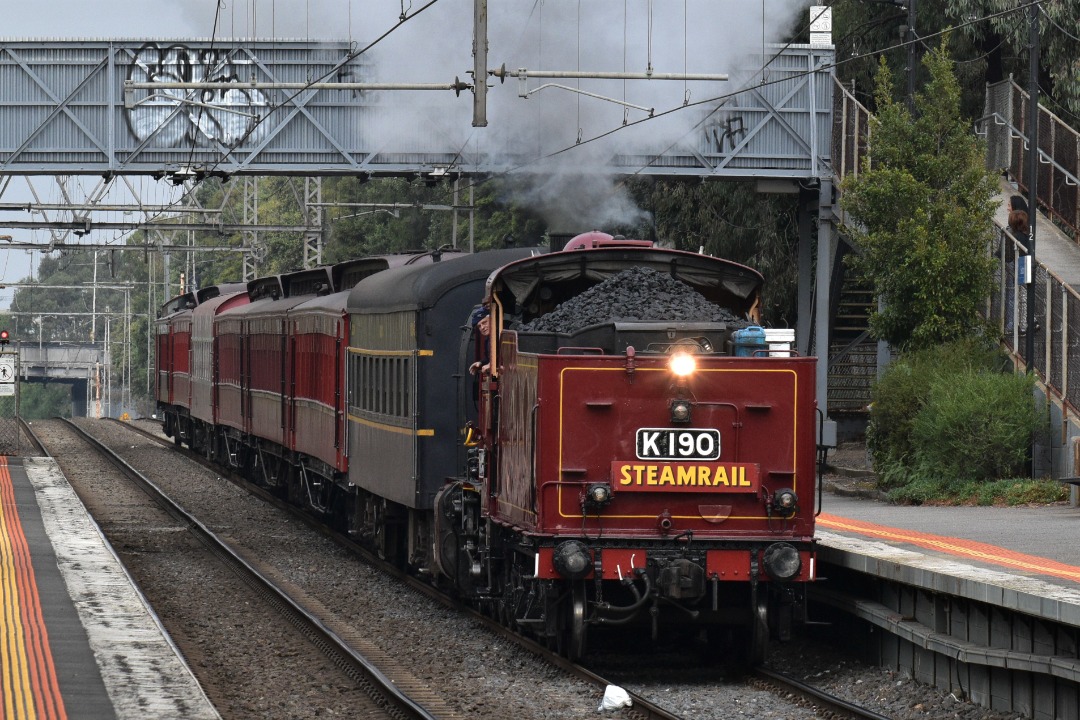 Shawn Stutsel on Train Siding: Steamrail's K190 races through Seddon Station, Melbourne, with a Passenger Car transfer to Southern Cross for the Rail and
Sail tour to...