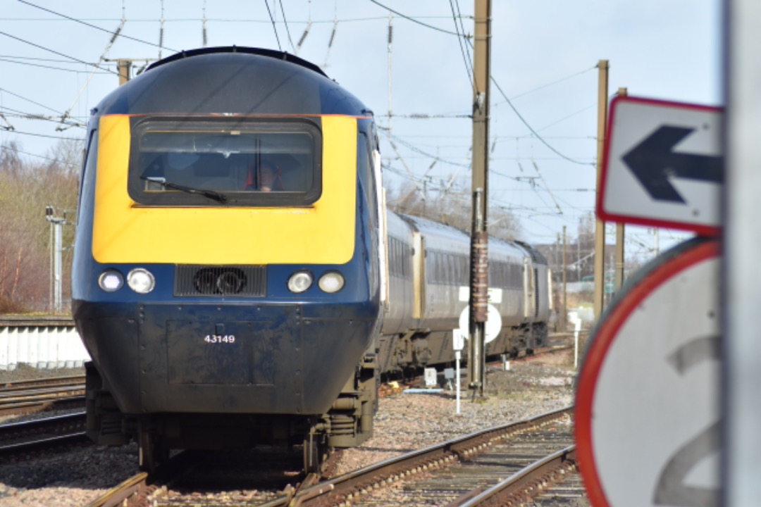 George Stephens on Train Siding: Scotrail 43149 + HA08 + 43135 at Darlington working 5S23 Haymarket Depot - Doncaster RFS Engineering/Wabtec