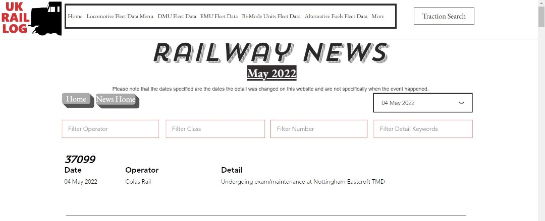 UK Rail Log on Train Siding: Today's stock update is now available in Railway News including news of the first Class 455's to head to Sims for
scrapping and much more....