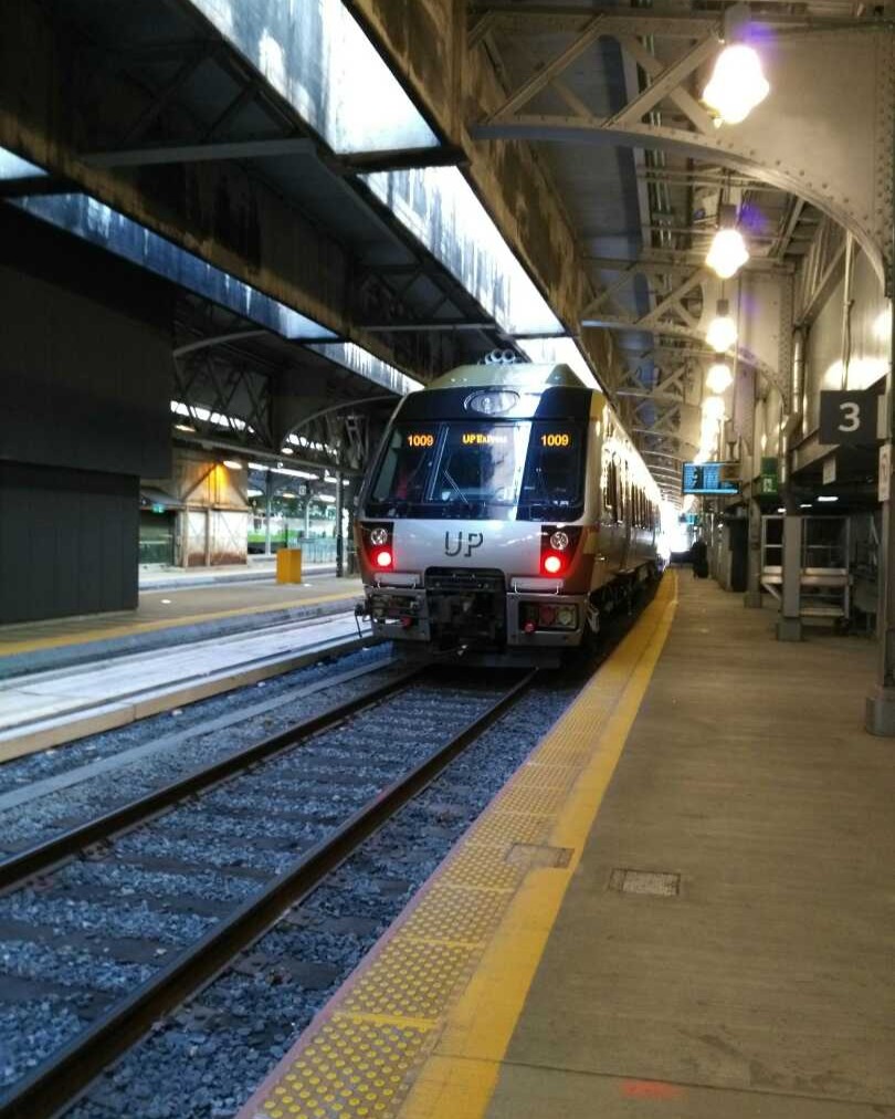 Ryan on Train Siding: A #UPexpress train waiting at a temporary platform at Union Station because the normal UP express platform was being renovated.