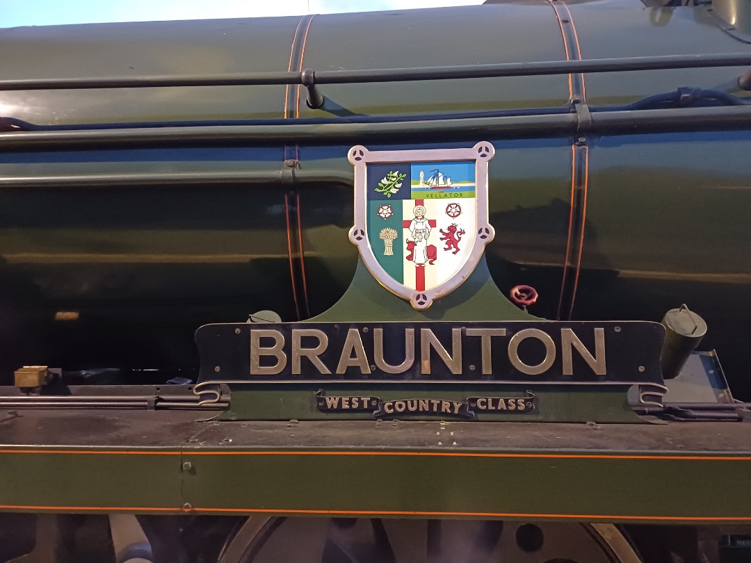 James Taylor on Train Siding: Braunton a west country class locomotive engine at warrington Bank Quay station on the 17/4/24 locomotive number 34046