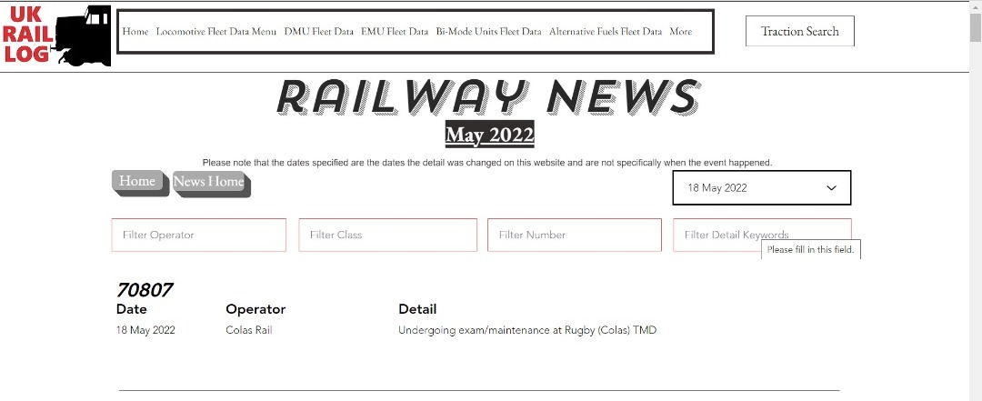 UK Rail Log on Train Siding: Today's stock update is now available in Railway News and includes more Southern Class 455's off to the scrap yard, a
Class 67 in for a...