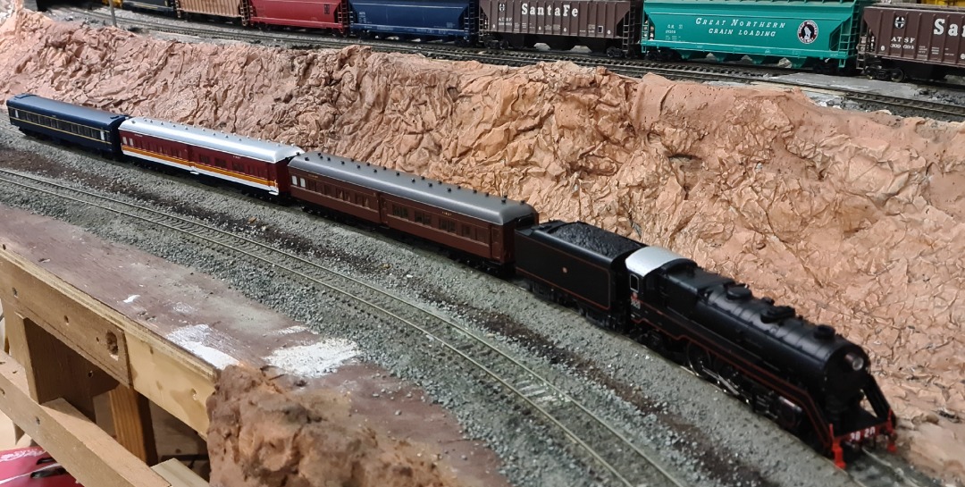 Geoff on Train Siding: First run of 3820 on our local club layout. Train is a mixed bag of rollingstock, a bit of a test run for my newest coaches