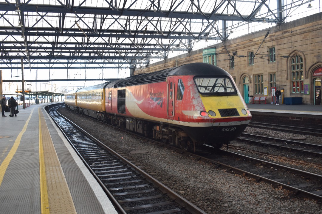 Hardley Distant on Train Siding: CURRENT: 43290 is seen stabled on of the centre through roads at Carlisle Station yesterday with the 1Q13 09:45 Thornaby to
York...