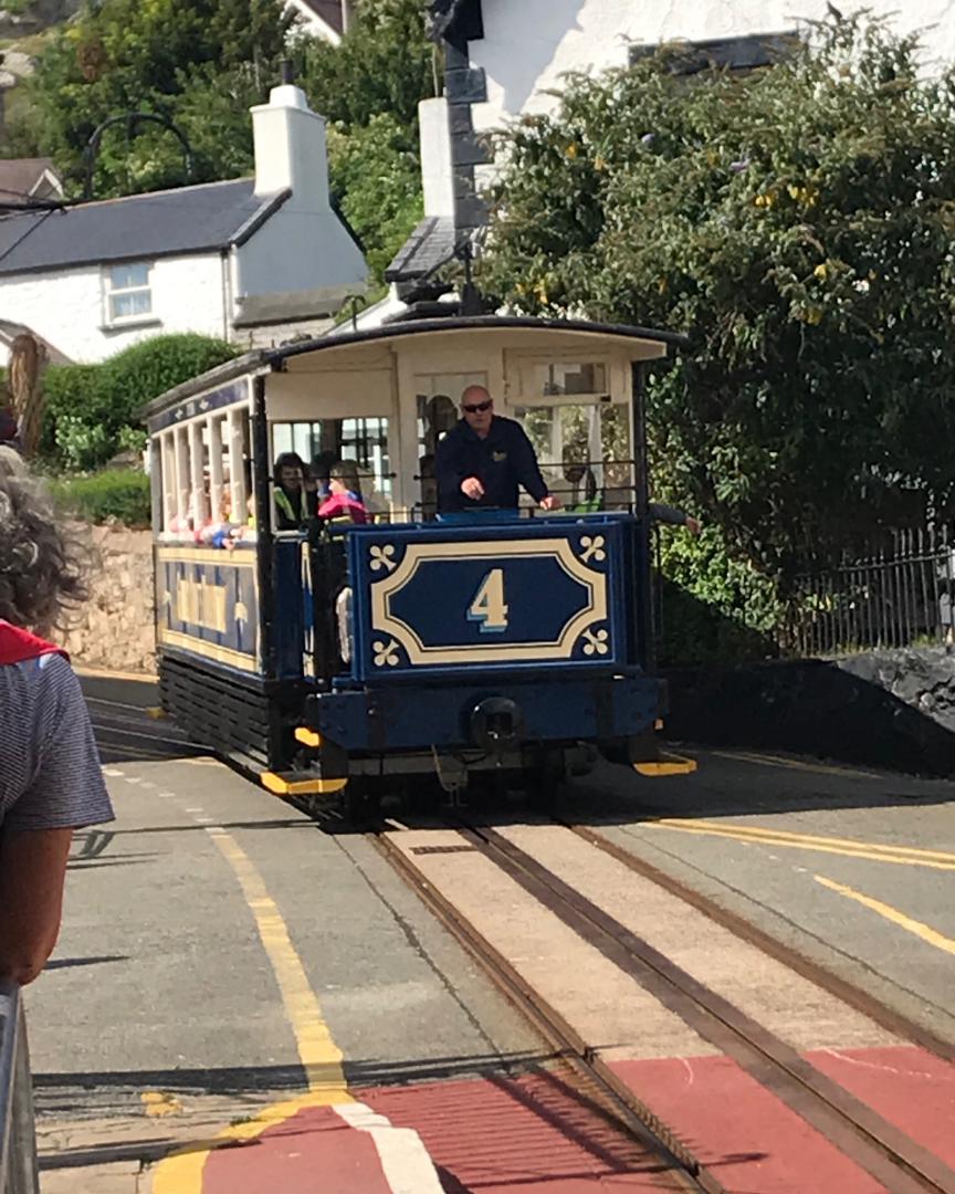 Ross McCall on Train Siding: Great Orme Tramway Trams 4 and 5 at Victoria Station and Tram 7 approaching Summit Complex. Trams 4 and 5 "St Tudno" and
"St Silio"...