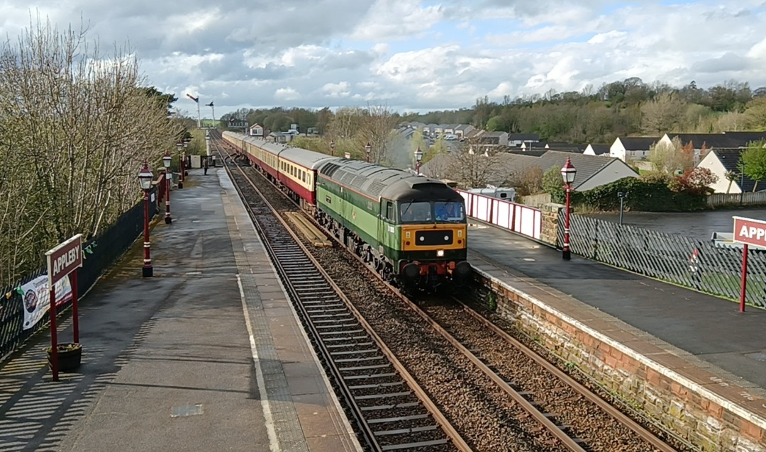 Whistlestopper on Train Siding: Locomotive Services Limited class 47 No. #D1935 passing Appleby this afternoon working the return leg of 'The
Lakelander' railtour as...