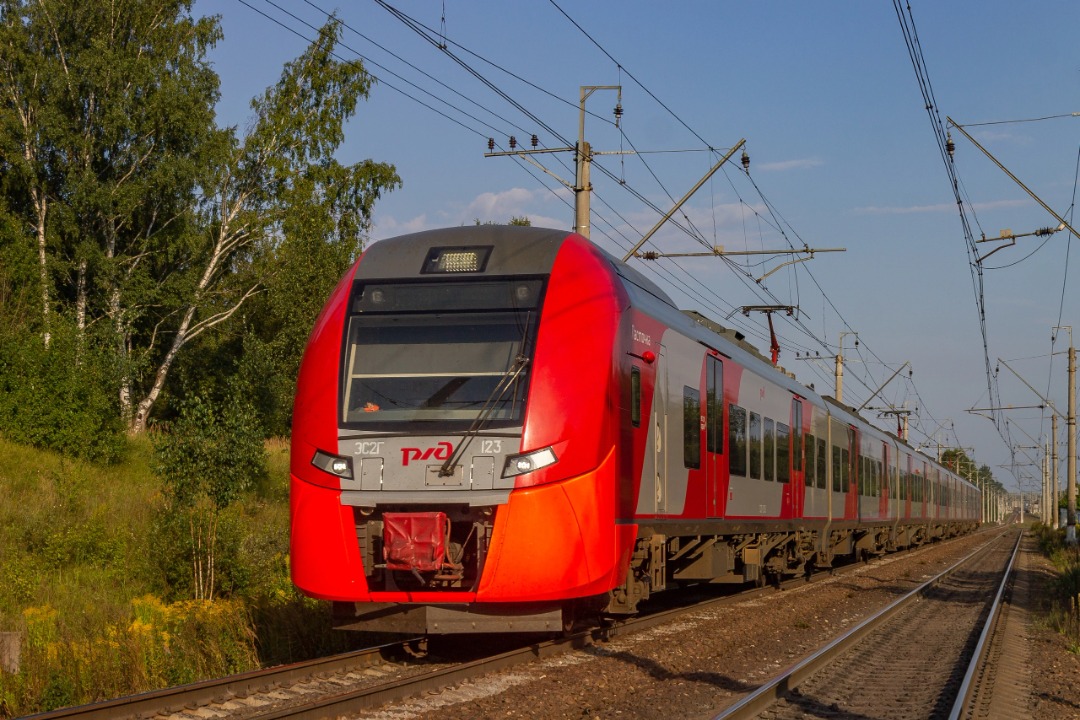 Vladislav on Train Siding: the electric train ES2G-123 follows the route Volkhovstroy - St. Petersburg on the stage Mga - Gory. 2022