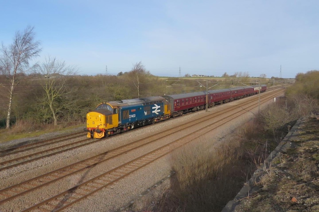 Inter City Railway Society on Train Siding: 37403 passes the site of the former flyover to Spennymoor between Tursdale and Ferryhill