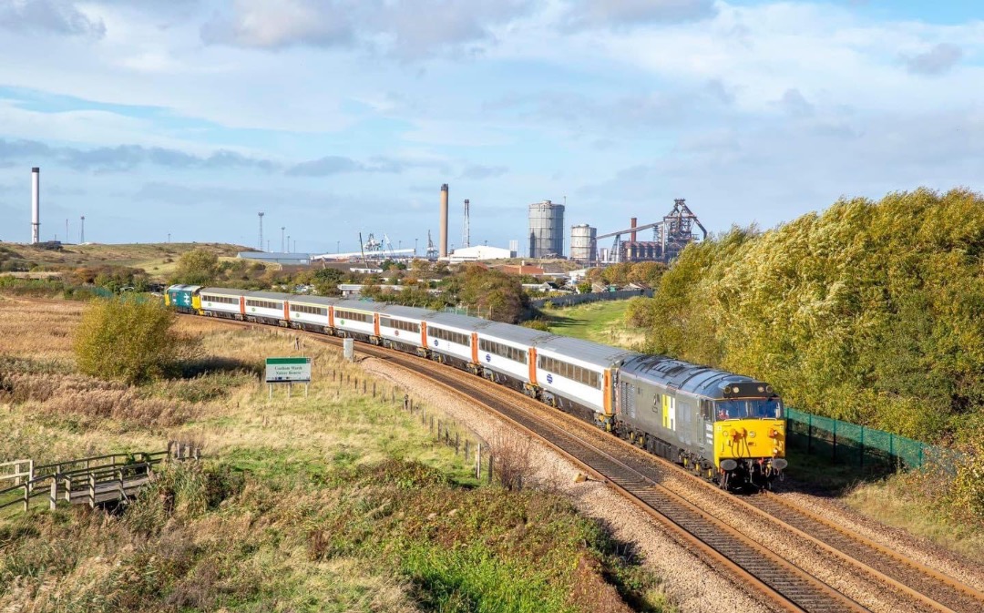 Inter City Railway Society on Train Siding: 50008 & 37418 1Z50 0530 Derby - Saltburn at Coatham Marsh on 22nd October 2022