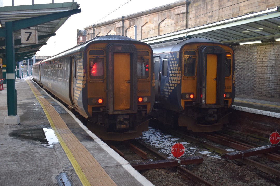 Hardley Distant on Train Siding: CURRENT: 156505 (Left) and 156431 (Right) are seen stabled side by side in the Northern end bay platforms at Carlisle Station
yesterday.