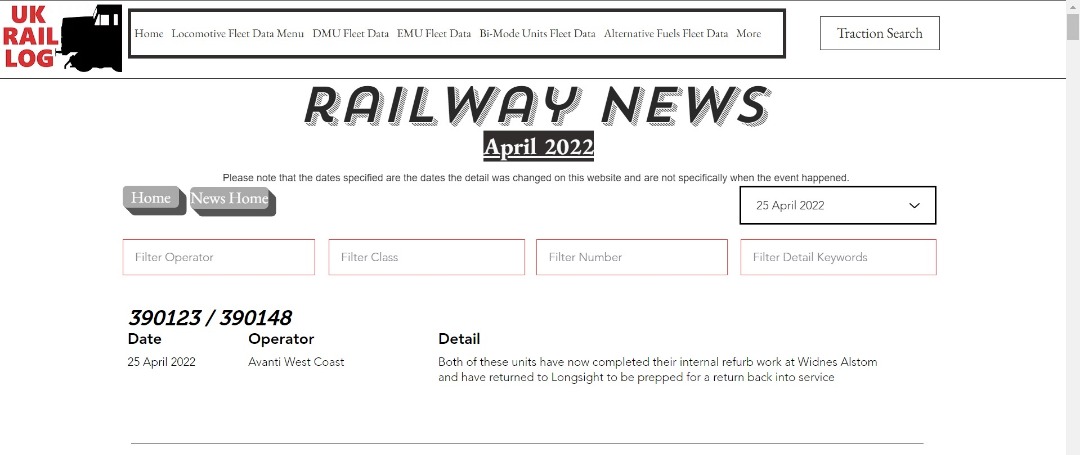 UK Rail Log on Train Siding: Today's stock update now available in Railway News including news of more c2c Class 720's making an appearance, the
re-emergence of a...