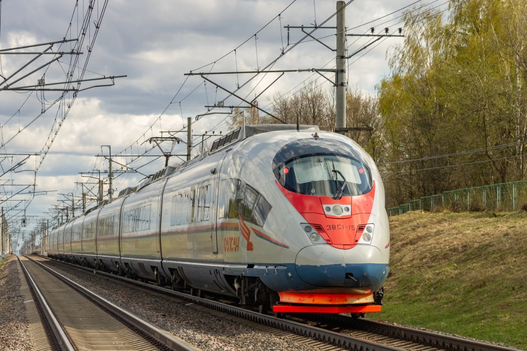 Vladislav on Train Siding: The high-speed electric train EVS1-15 "Sapsan" flies to Moscow on the Kolpino - Sablino stage. 2023
