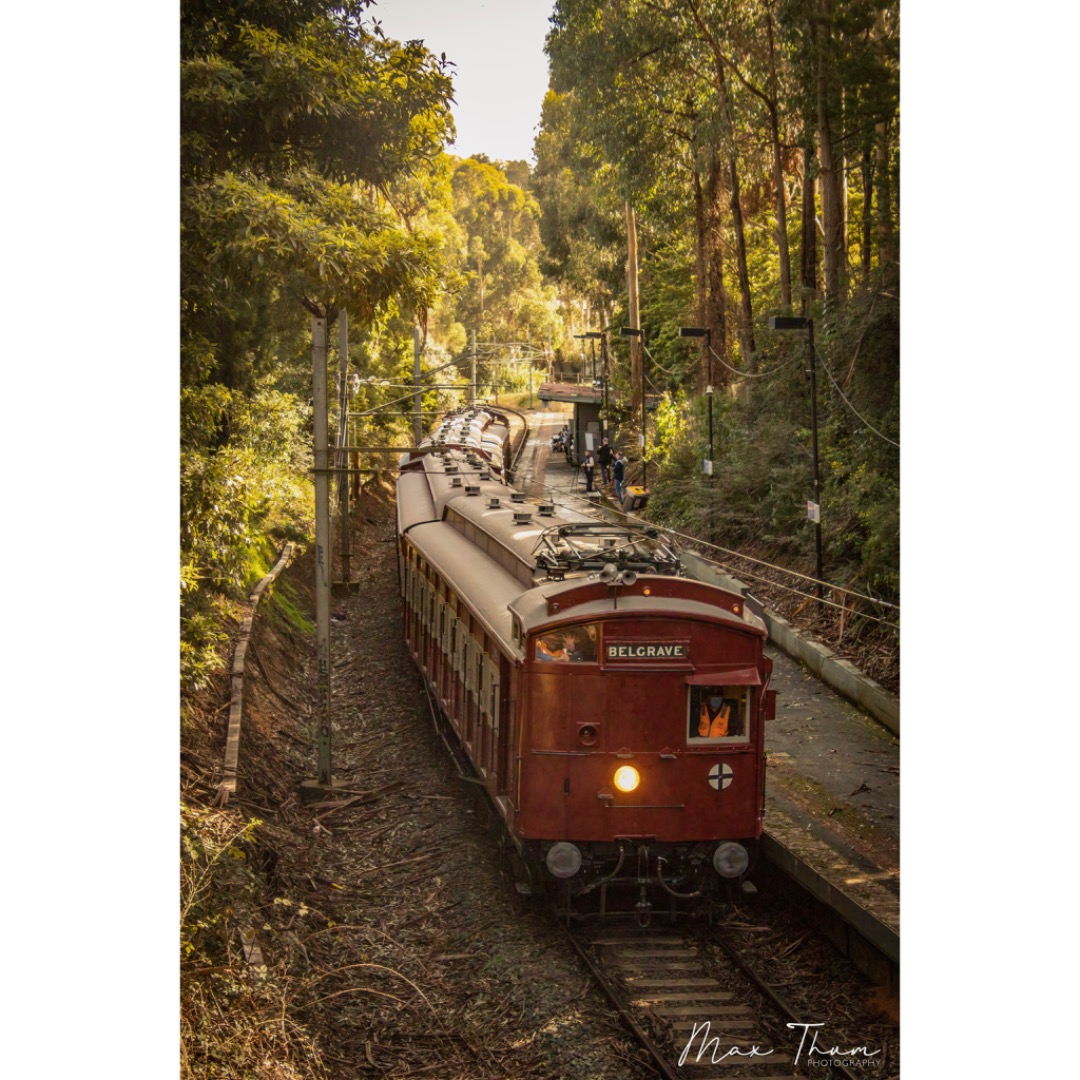 Max Thum on Train Siding: Recently reactivated 1920' Tait set trundles towards Belgrave within the Dandenong Ranges. The trainset is photographed here at
Tecoma Station.