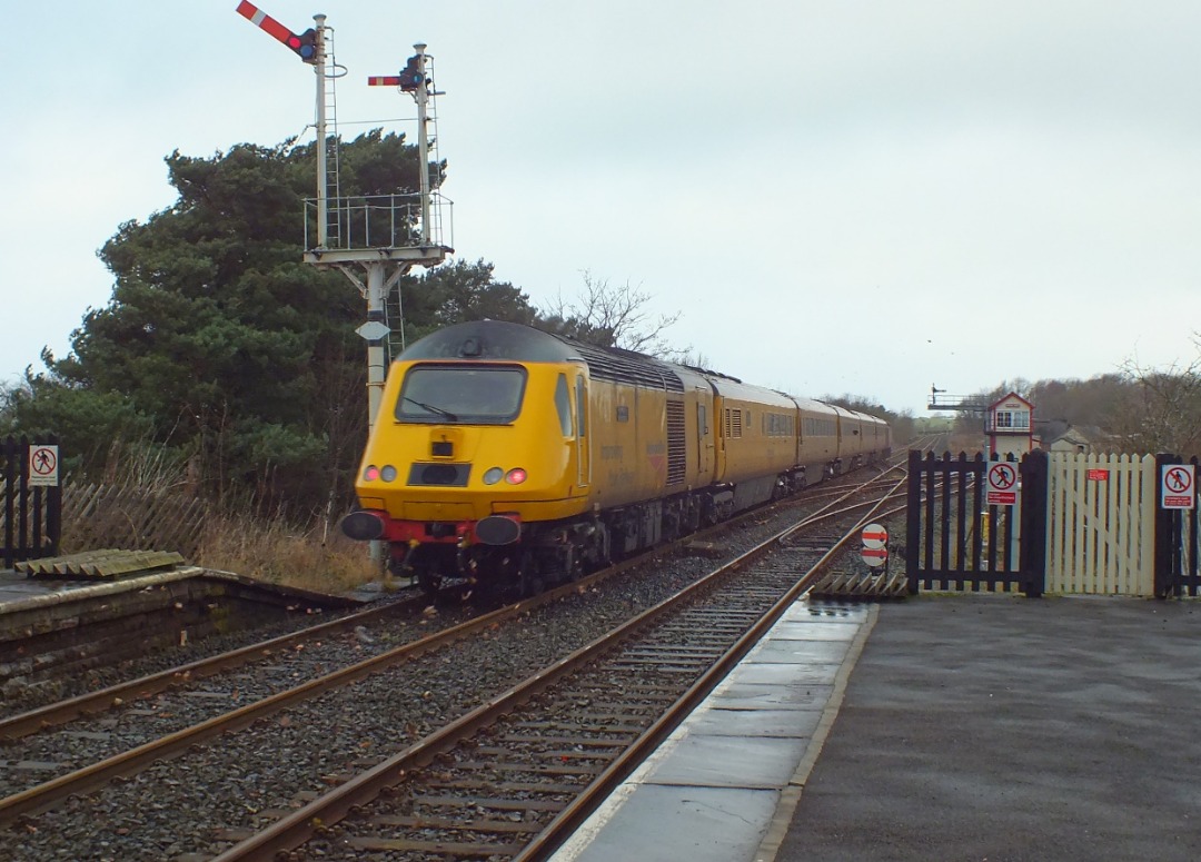 Whistlestopper on Train Siding: Colas Rail class 43/2 No. #43272 and Network Rail class 43/0 No. #43013 "Mark Carne CBE" passing Appleby today with
the New Measurement...