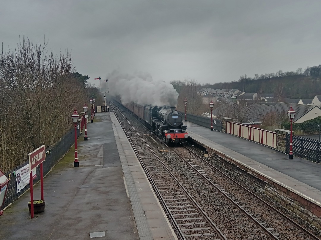 Whistlestopper on Train Siding: LMS Stanier Black 5 No. #44871 passing Appleby this afternoon whilst working the return leg of 'The Cumbrian Mountain
Express' railtour...