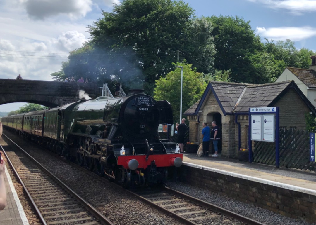 k unsworth on Train Siding: 60103 Flying Scotsman flies through Gargrave en route to Carlisle on Sunday. Worth missing a bit of the cricket for.....🏏😂