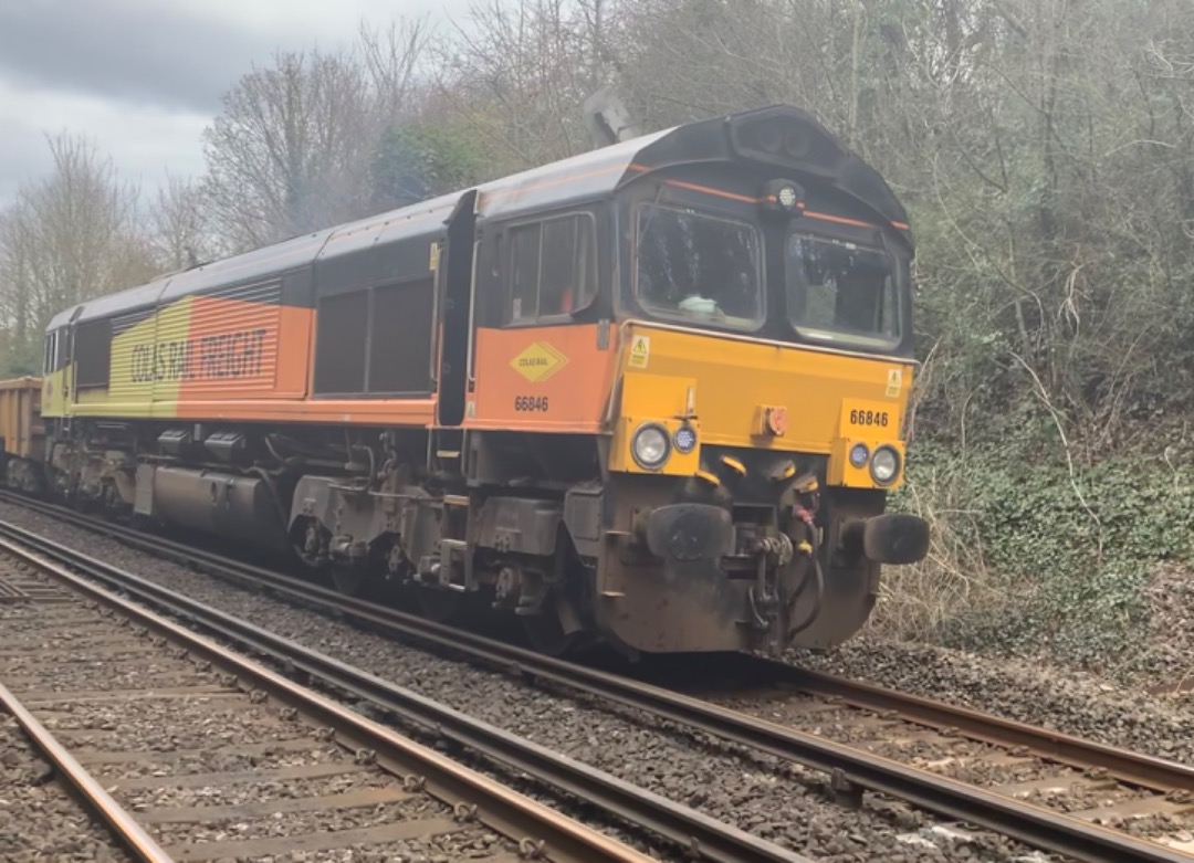 Mista Matthews on Train Siding: Colas Rail Class 66 66846 departs possession at Winchester with 6C04 on route to Eastleigh