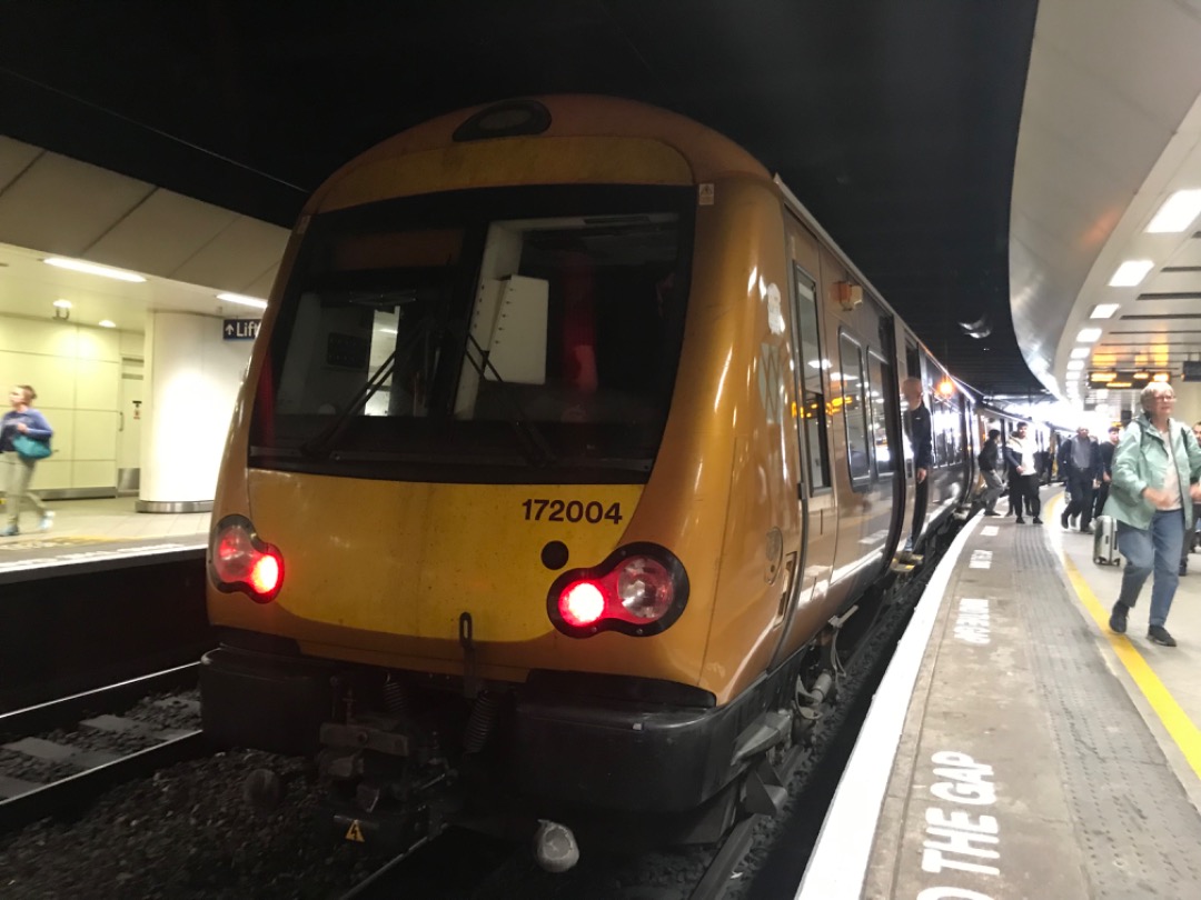 George on Train Siding: 172004 stands at Birmingham New Street with the 13.50 service to Hereford, captured earlier today.